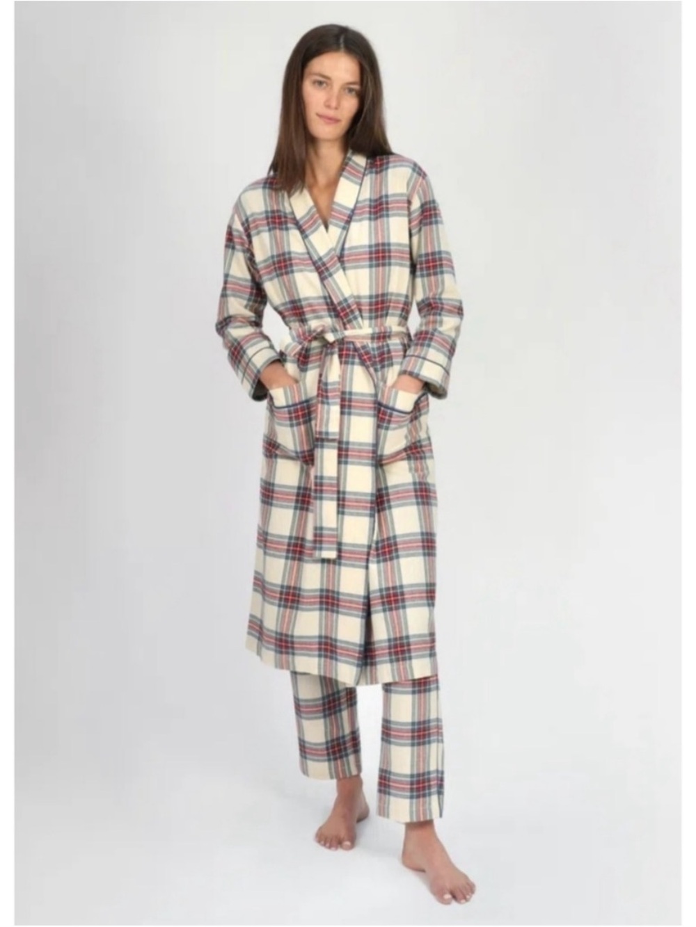 Sleepy Jones Marianne Brushed Cotton Twill Plaid Robe